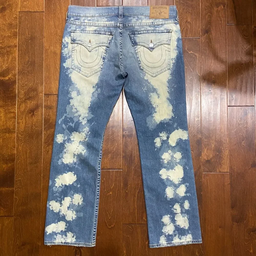 True Religion Straight Leg Bleached Distressed Denim Blue Jeans Men's Size 40